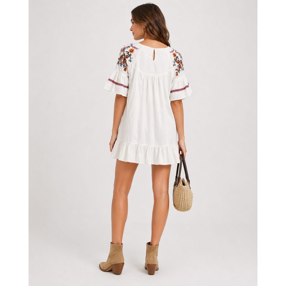 Free People Dress Pavlo Babydoll Boho Floral Embroidery Lace 100% Cotton White S - Picture 5 of 16